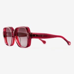 Luxury Japanese eyewear – Bellesguard Bursting Berries sunglasses, acetate in Bursting Berries, Scarlet Blush lenses, 18ct Rosegold plating, Filter Category 1, left view.