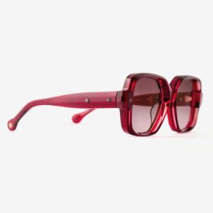Luxury Japanese eyewear – Bellesguard Bursting Berries sunglasses, acetate in Bursting Berries, Scarlet Blush lenses, 18ct Rosegold plating, Filter Category 1, right view.