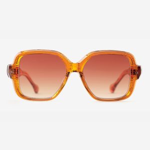 Luxury Japanese eyewear – Bellesguard Terra Dorada sunglasses, acetate in Terra Dorada, Amber Meld lenses, 18ct Gold plating, Filter Category 2, front view.
