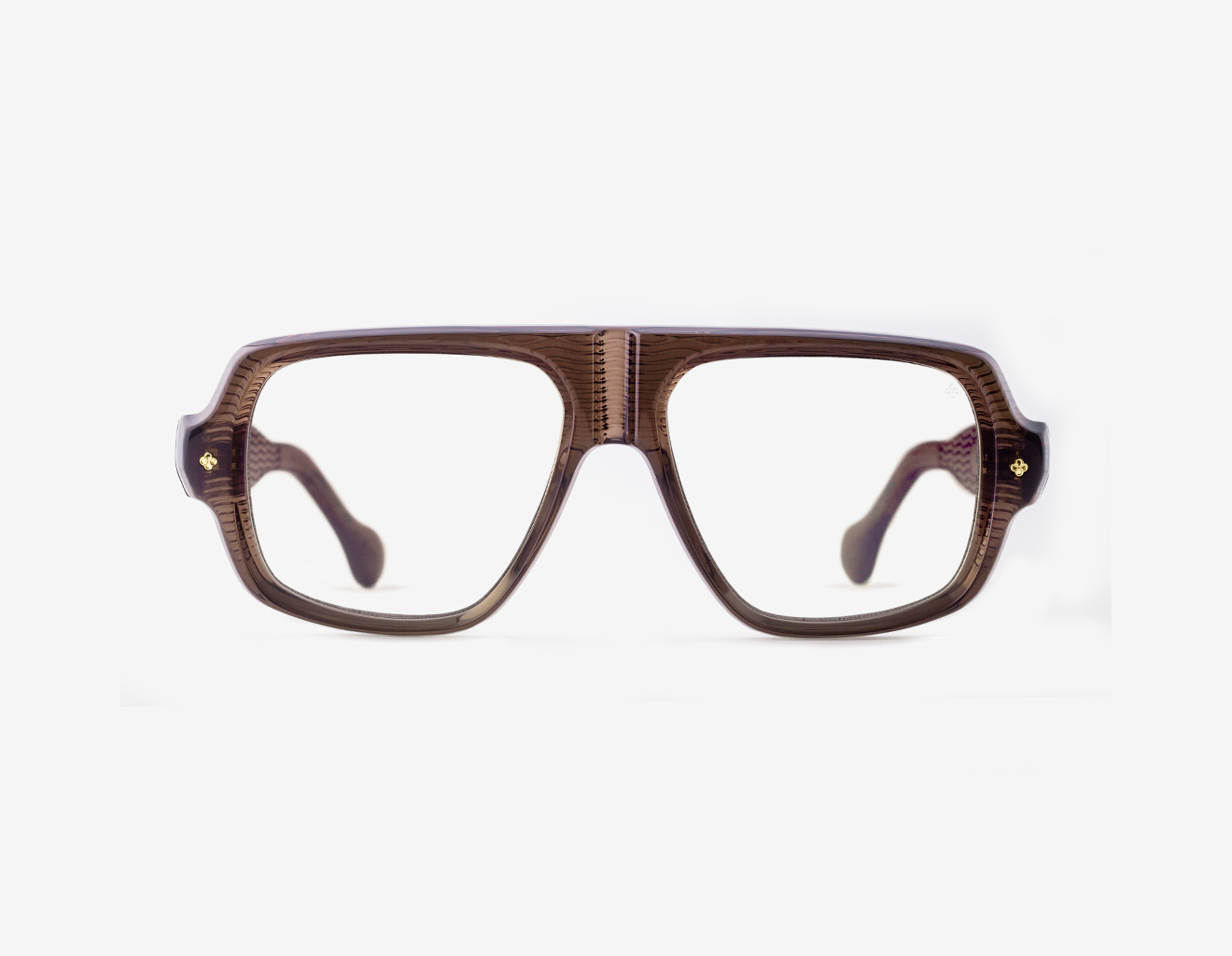 Japanese acetate aviator optical frame – Bogatell Barista Reverie optical frame (RX), acetate in Barista Reverie, 18ct Gold plating, front view.