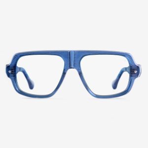 Luxury Japanese eyewear – Bogatell Denim Drift optical frame (RX), acetate in Denim Drift, Platinum plating, front view.