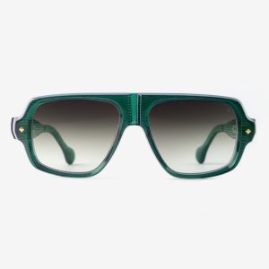 bogatell-japanese-acetate-aviator-sunglasses– Bogatell Herb Garden sunglasses, acetate in Herb Garden, 18ct Gold plating, Foliage Shade lenses, Filter 2, front view.