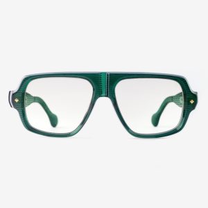 Luxury Japanese eyewear – Bogatell Herb Garden optical frame (RX), acetate in Herb Garden, 18ct Gold plating, front view.