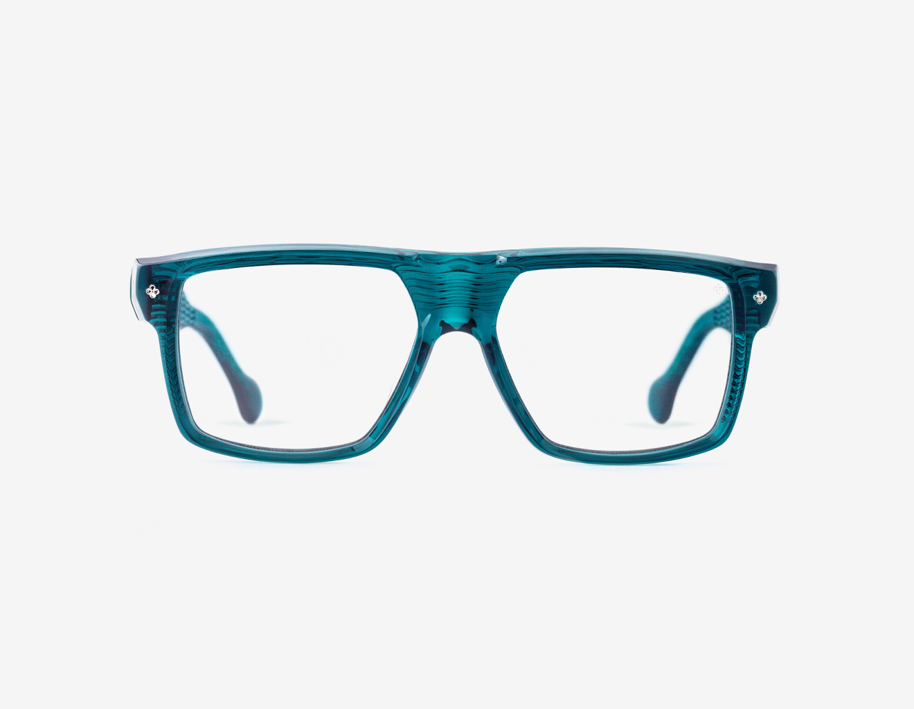 Luxury Japanese eyewear – Ganduxer Deep Reef optical frame, acetate in Deep Reef, demo optical lenses, Platinum coating, front view Luxury Japanese eyewear – Ganduxer Deep Reef optical frame, acetate in Deep Reef, demo optical lenses, Platinum coating, front view