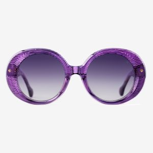 Luxury Japanese eyewear – La Pedrera Amethyst Dream sunglasses, acetate in Amethyst Dream, Amethyst Spectre lenses with 18ct Gold plating, Filter Category 2, front view