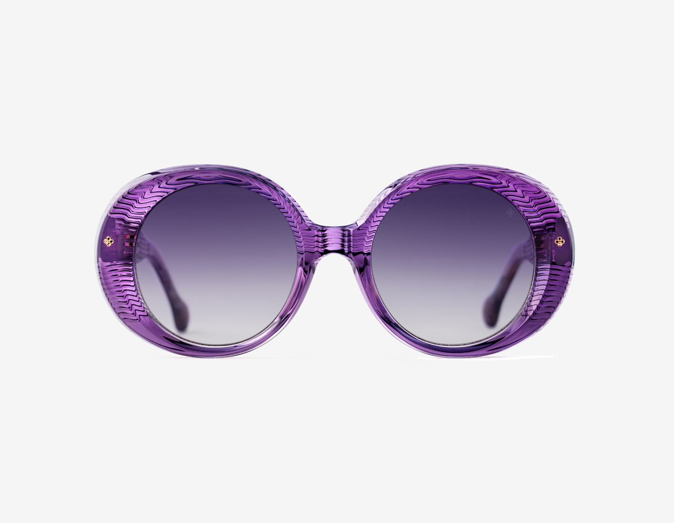 Luxury Japanese eyewear – La Pedrera Amethyst Dream sunglasses, acetate in Amethyst Dream, Amethyst Spectre lenses with 18ct Gold plating, Filter Category 2, front view