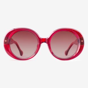 Japanese acetate oval sunglasses – La Pedrera Bursting Berries sunglasses, acetate in Bursting Berries, Scarlet Blush lenses with 18ct Rosegold plating, Filter Category 1, front view