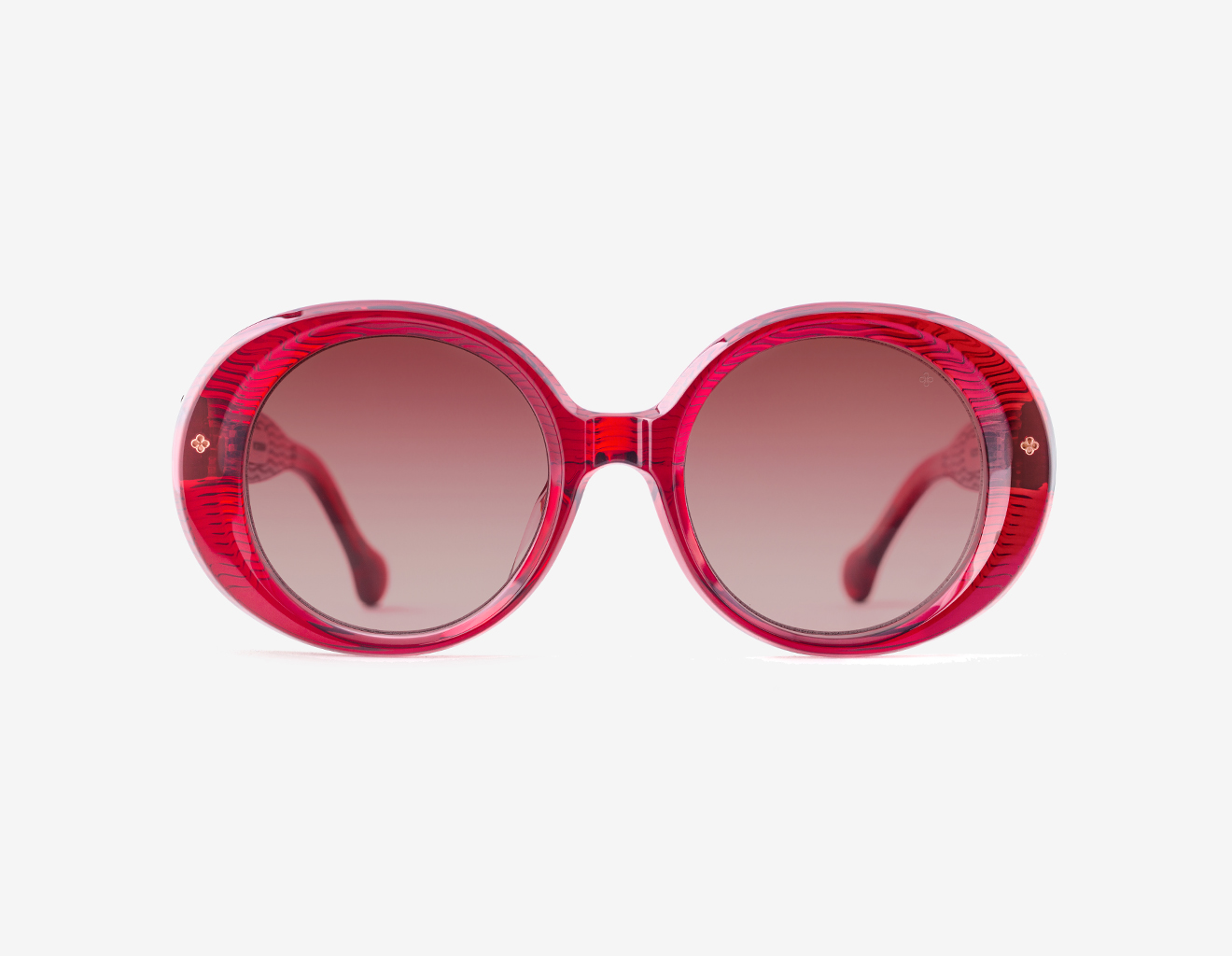 Japanese acetate oval sunglasses – La Pedrera Bursting Berries sunglasses, acetate in Bursting Berries, Scarlet Blush lenses with 18ct Rosegold plating, Filter Category 1, front view