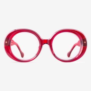 Luxury Japanese eyewear – La Pedrera Bursting Berries optical frame, front view, 18ct Rosegold plating Luxury Japanese eyewear – La Pedrera Bursting Berries optical frame, front view, 18ct Rosegold plating