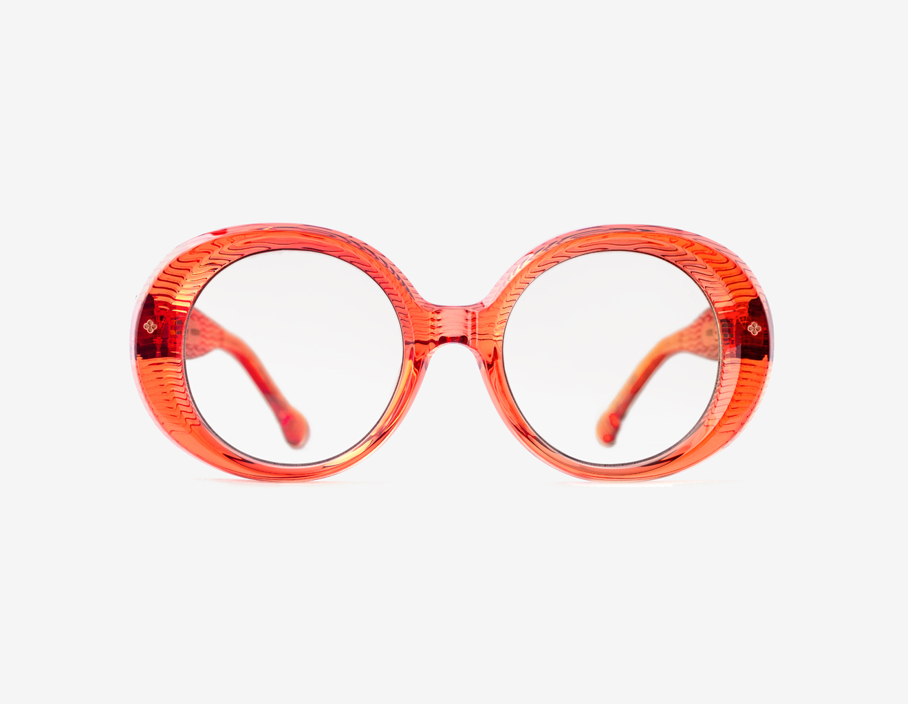 Luxury Japanese eyewear – La Pedrera Seashell Mirage optical frame (RX), acetate in Seashell Mirage, 18ct Rosegold plating, front view Japanese acetate oval optical frame – La Pedrera Seashell Mirage optical frame (RX), acetate in Seashell Mirage, 18ct Rosegold plating, front view