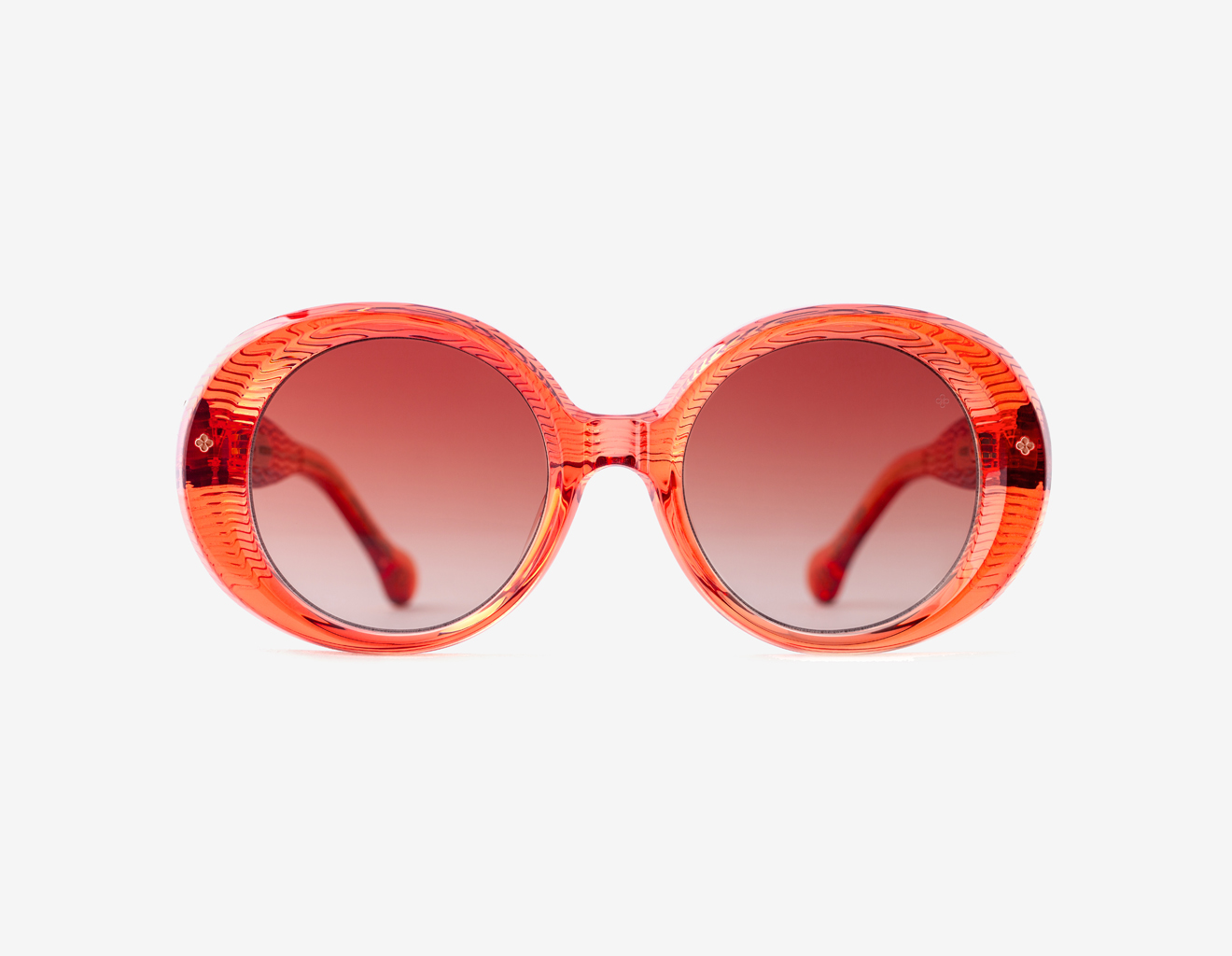 Luxury Japanese eyewear – La Pedrera Seashell Mirage sunglasses, acetate in Seashell Mirage, Amber Meld lenses with 18ct Rosegold plating, Filter Category 2, front view