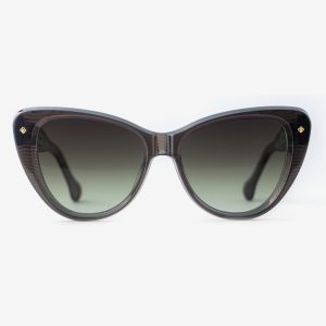 luxury Japanese cat-eye sunglasses – Les Punxes Slate Fusion sunglasses, acetate in Slate Fusion, Foliage Shade lenses with 18K Gold plating, Filter Category 2, front view