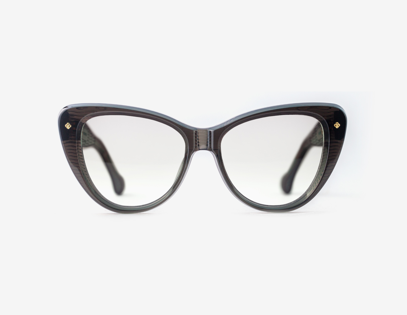 Luxury Japanese eyewear – Les Punxes Slate Fusion optical eyeglasses, acetate in Slate Fusion, optical clear demo lenses (no filter), 18K Gold plating, front view Luxury Japanese eyewear – Les Punxes Slate Fusion optical eyeglasses, acetate in Slate Fusion, optical clear demo lenses (no filter), 18K Gold plating, front view