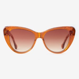 Luxury Japanese eyewear – Les Punxes Terra Dorada sunglasses, acetate in Terra Dorada, Amber Meld lenses with 18K Rose Gold plating, front view
