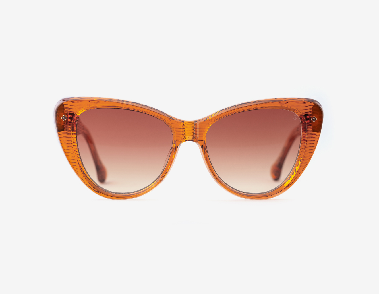 Luxury Japanese eyewear – Les Punxes Terra Dorada sunglasses, acetate in Terra Dorada, Amber Meld lenses with 18K Rose Gold plating, front view