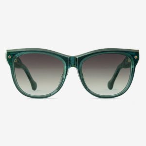japanese acetate cat-eye sunglasses – Mila Herb Garden sunglasses, acetate in Herb Garden, Foliage Shade lenses, 18ct Gold plating, Filter Category 2, front view.
