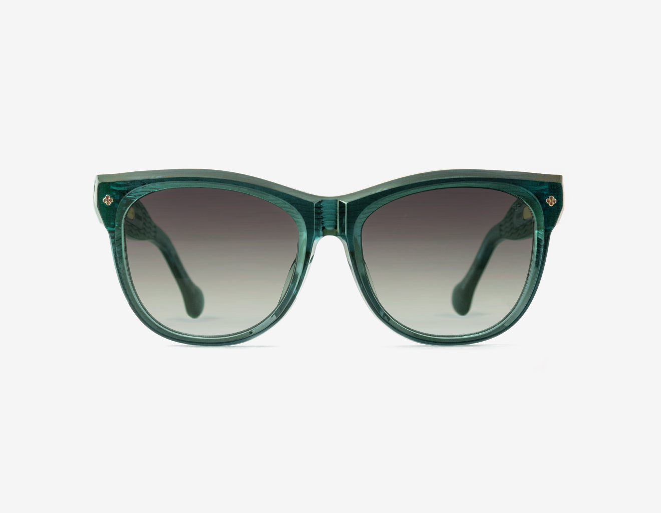 japanese acetate cat-eye sunglasses – Mila Herb Garden sunglasses, acetate in Herb Garden, Foliage Shade lenses, 18ct Gold plating, Filter Category 2, front view.