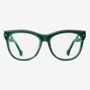 japanese acetate cat-eye optical frames – Mila Herb Garden optical frame (RX), acetate in Herb Garden, 18ct Gold plating, front view.