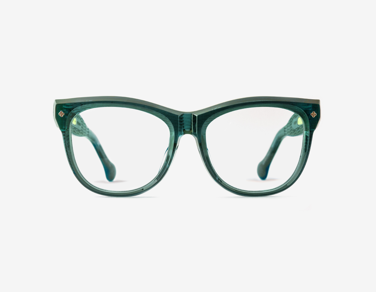 japanese acetate cat-eye optical frames – Mila Herb Garden optical frame (RX), acetate in Herb Garden, 18ct Gold plating, front view.