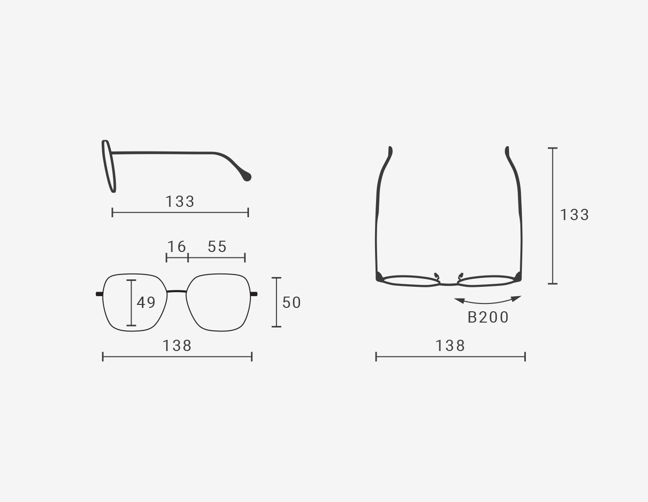 Samari dimensions for all frame finishes