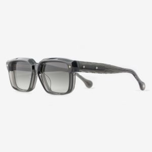 Luxury Japanese eyewear – Tres Dragons Glacial Mirage sunglasses, acetate in Glacial Mirage, Concrete Fade lenses, Platinum plating, Filter Category 1, left side view