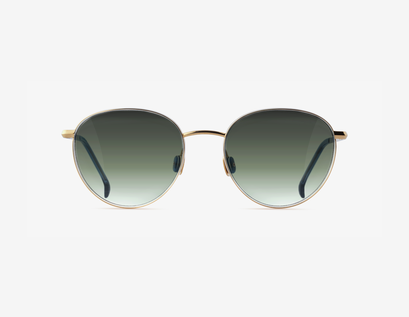 Japanese titanium round sunglasses – Gadolin Foliage Shade F2 lenses sunglasses, titanium in 18k Gold, acetate in Midnight Indigo