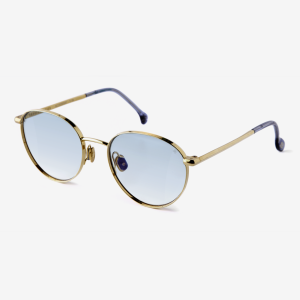 Luxury Japanese eyewear – Gadolin Nordic Sky F1 lenses red carpet, titanium in 18k Gold, acetate in Midnight Indigo