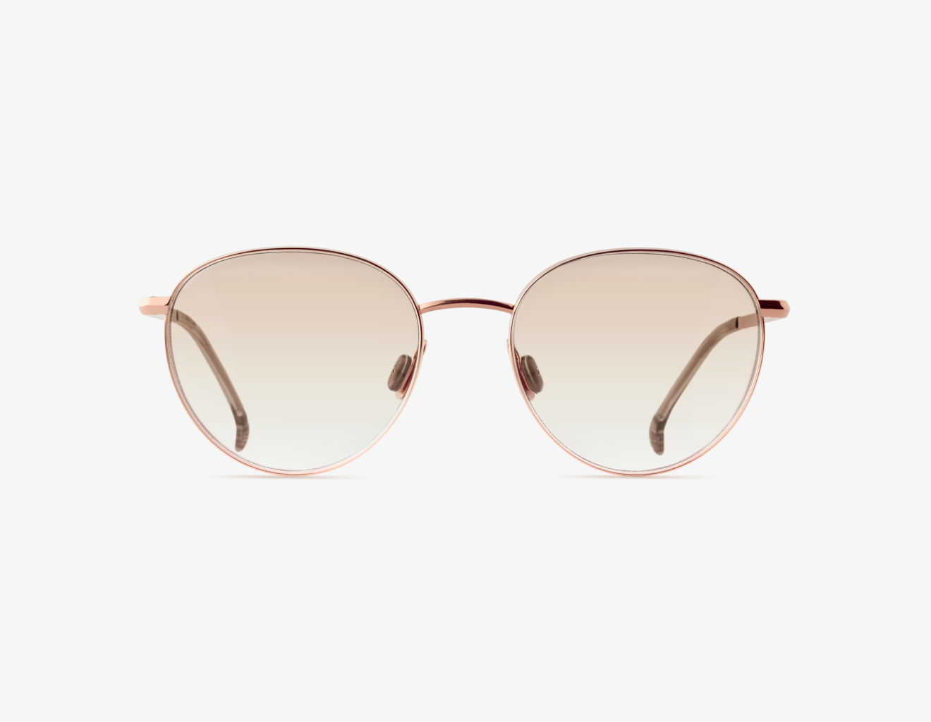 Luxury Japanese eyewear – Gadolin Golden Dusk F1 lenses red carpet, titanium in 18k Rose Gold, acetate in Muted Mocca