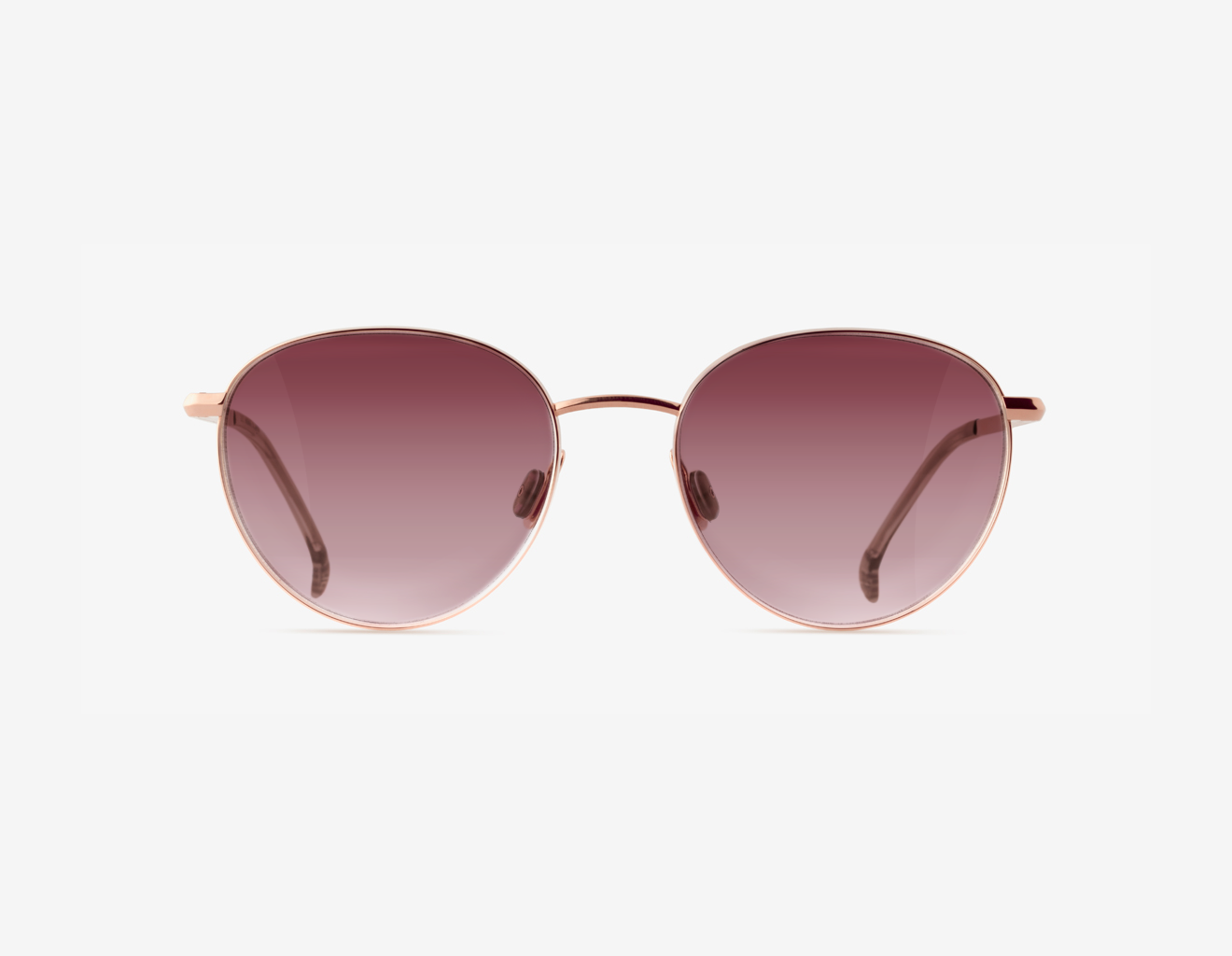 Luxury Japanese eyewear – Gadolin Scarlet Blush F1 lenses sunglasses, titanium in 18k Rose Gold, acetate in Muted Mocca