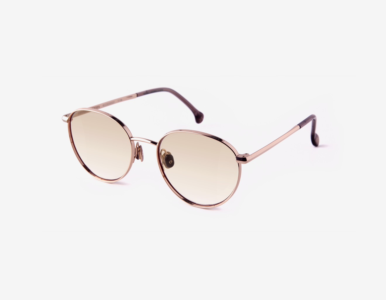 Luxury Japanese eyewear – Gadolin Muted Mocca red carpet edition, 18k Rose Gold titanium frame with Golden Dusk lenses
