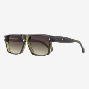 Luxury Japanese eyewear – Ganduxer Mossy Aura sunglasses, acetate in Mossy Aura, Espresso Blend lenses, 18K Gold coating, Filter Category 3, left view
