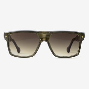 Luxury Japanese eyewear – Ganduxer Mossy Aura sunglasses, acetate in Mossy Aura, Espresso Blend lenses, 18K Gold coating, Filter Category 3, front view