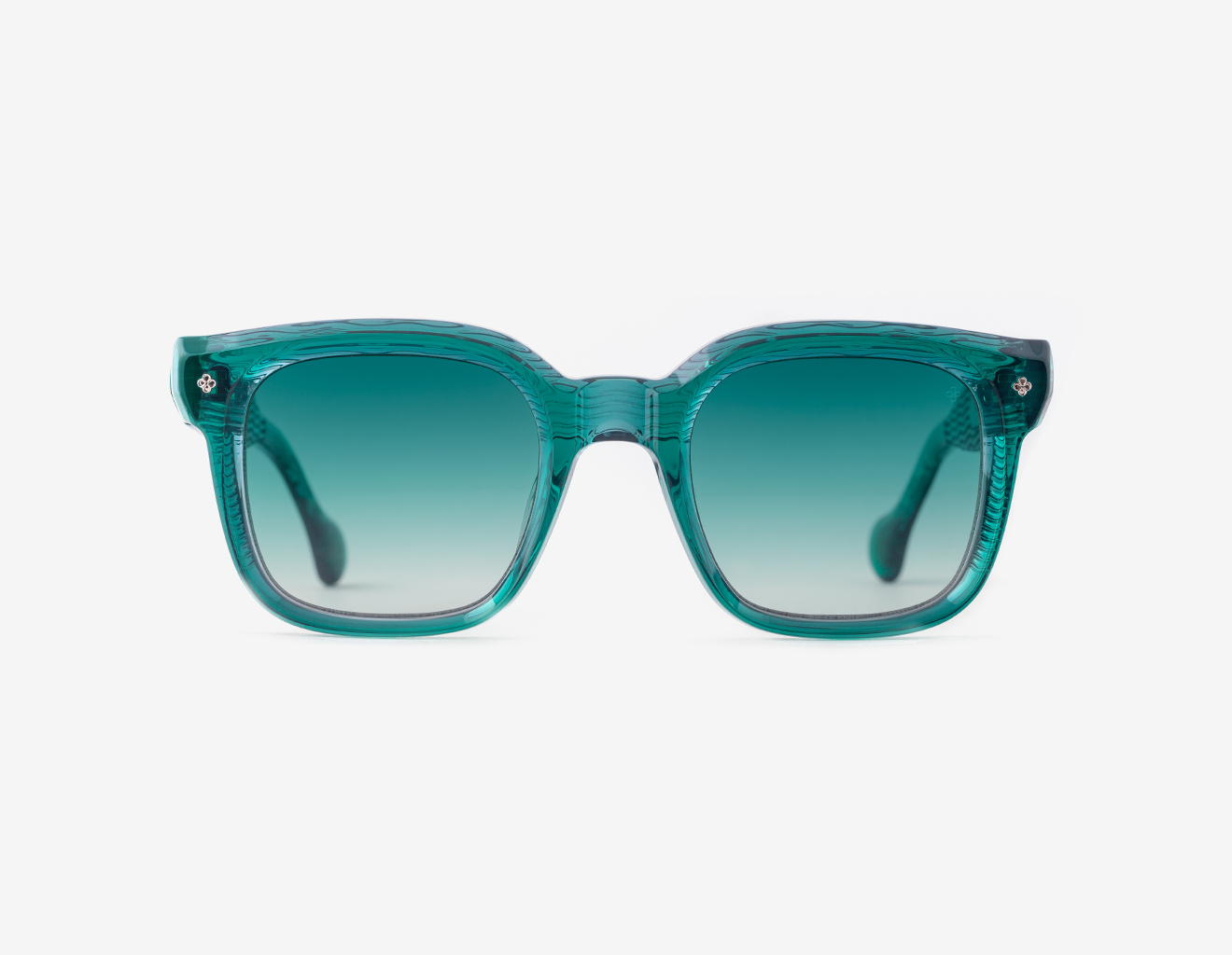 Luxury Japanese eyewear – Quijano Malachite Abyss sunglasses, acetate in Malachite Abyss, Emerald Shift lenses with Platinum plating, Filter Category 1, front view