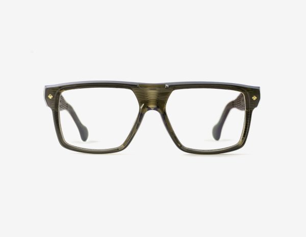 Luxury Japanese eyewear – Ganduxer Mossy Aura optical frame, acetate in Mossy Aura, demo optical lenses, 18K Gold coating, front view