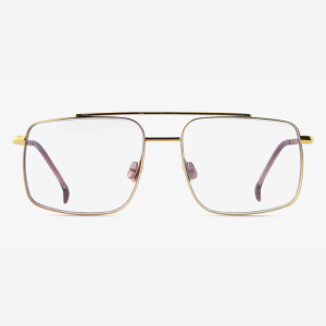 Japanese titanium aviator optical frame – Niob in 18k Gold with clear demo lenses and Biscotty Beige acetate