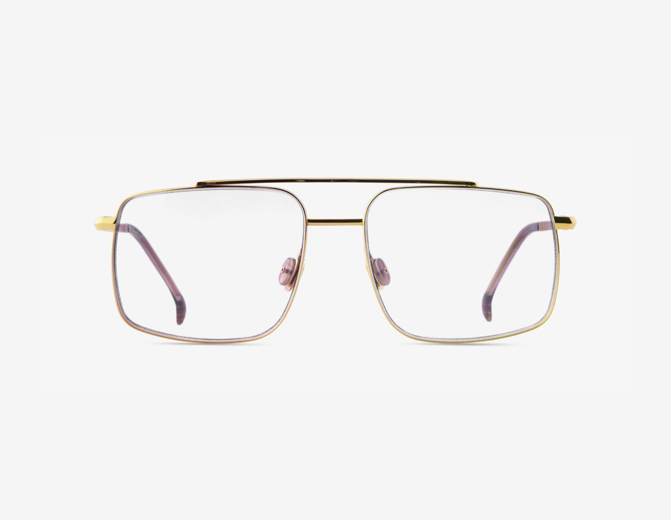 Japanese titanium aviator optical frame – Niob in 18k Gold with clear demo lenses and Biscotty Beige acetate