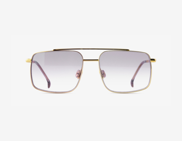 luxury red carpet aviator eyewear– Niob in 18k Gold with Moon Mist tinted lenses and Biscotty Beige acetate