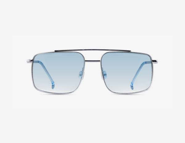Luxury red carpet aviator eyewear – Niob in Palladium with Nordic Sky tinted lenses and Coastal Spray acetate