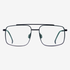 Handmade titanium aviator optical frame – Niob in Basalt with clear demo lenses and Dusky Rosemary acetate