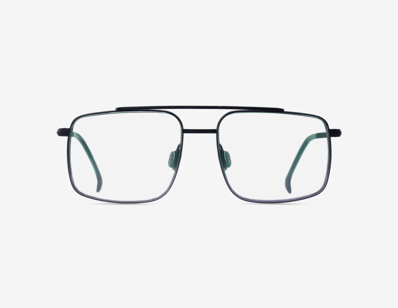 Handmade titanium aviator optical frame – Niob in Basalt with clear demo lenses and Dusky Rosemary acetate