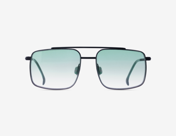 Designer red carpet titanium eyewear – Niob in Basalt with Forest Haze tinted lenses and Dusky Rosemary acetate