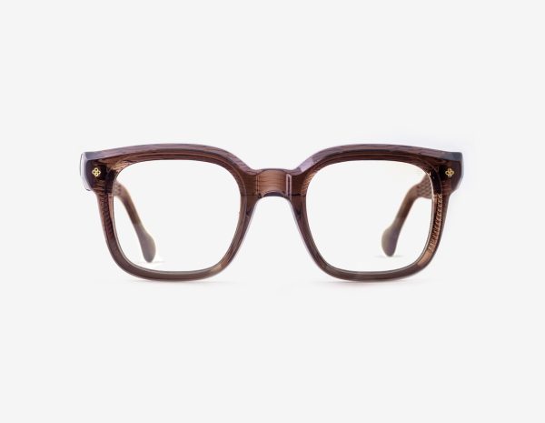 Japanese acetate square optical frame – Quijano Barista Reverie optical frame, acetate in Barista Reverie, demo optical lenses, 18K Gold plating, front view