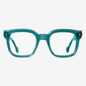 Luxury Japanese eyewear – Quijano Malachite Abyss optical frame, acetate in Malachite Abyss, demo optical lenses, Platinum plating, front view