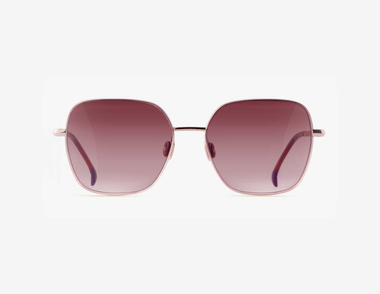 Japanese titanium butterfly sunglasses – Samari Currant Essence sunglasses (18k Rose Gold), acetate in Currant Essence, lens Scarlet Blush F1