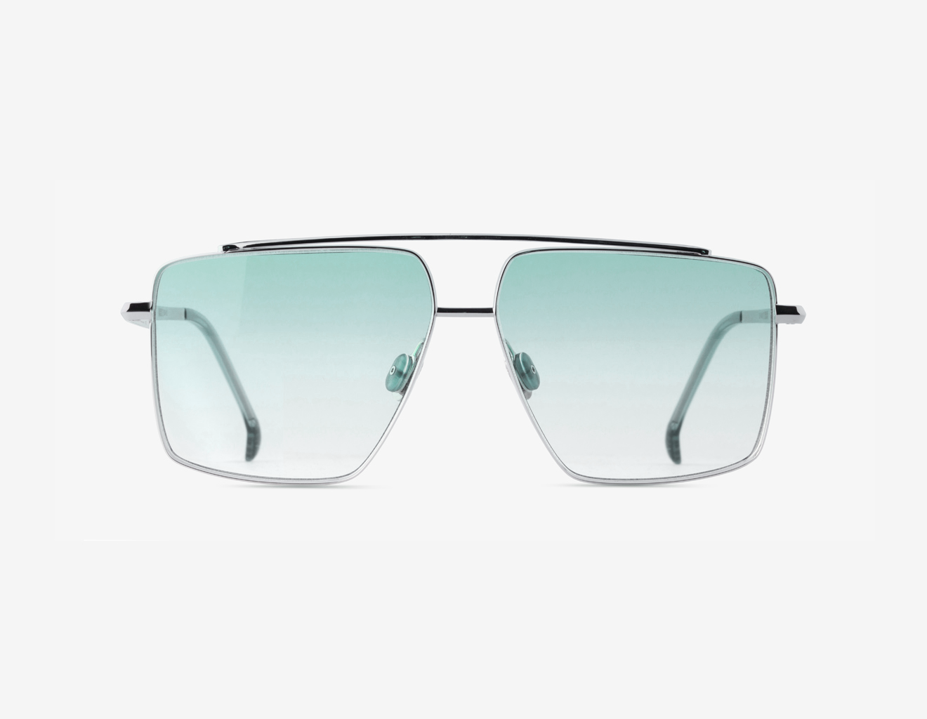 luxury red carpet aviator eyewear – Tellur front view, Palladium with Forest Haze tinted lenses and Emerald Sea acetate