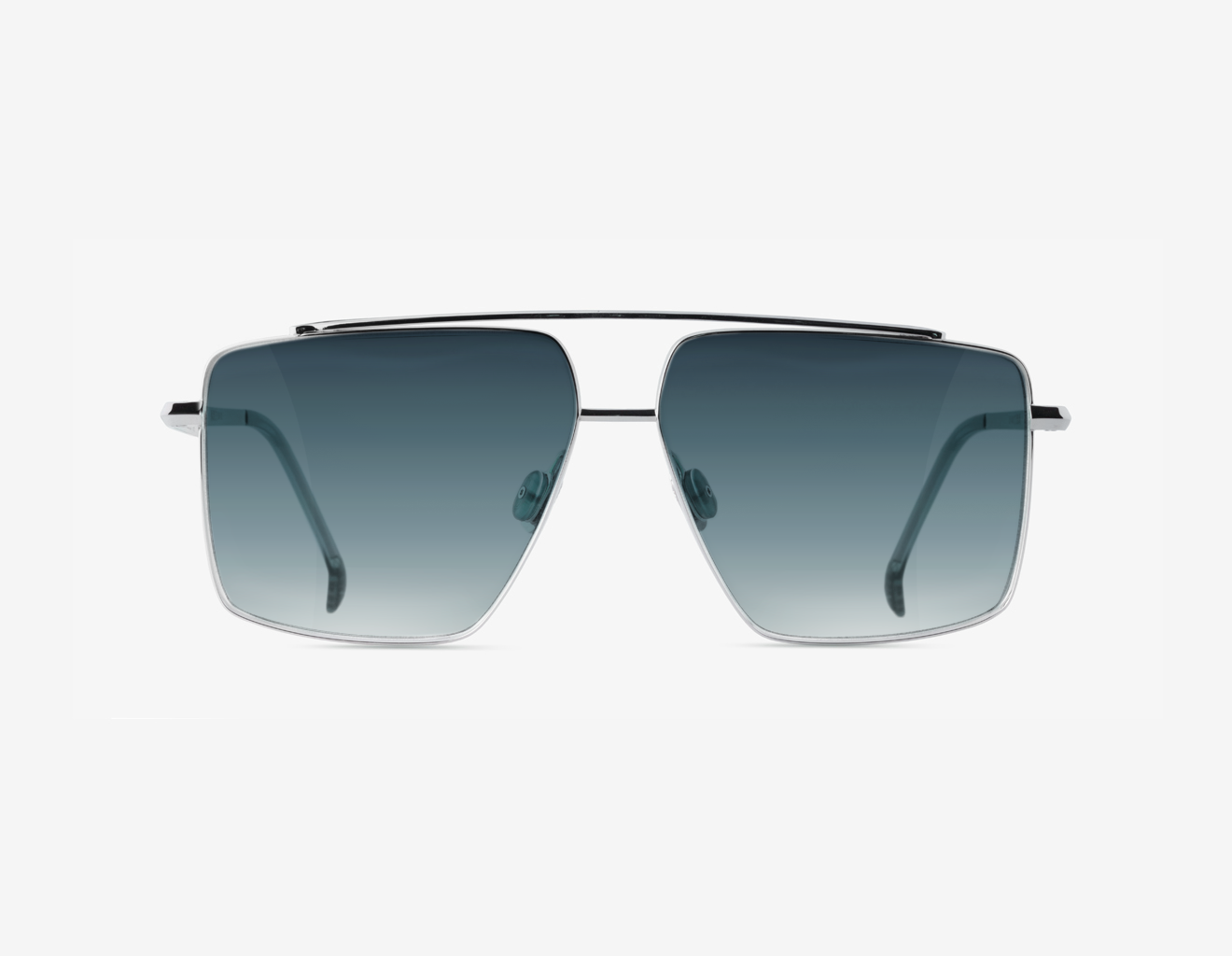 Luxury Japanese titanium sunglasses – Tellur front view, Palladium with Deep Sea Fusion lenses and Emerald Sea acetate