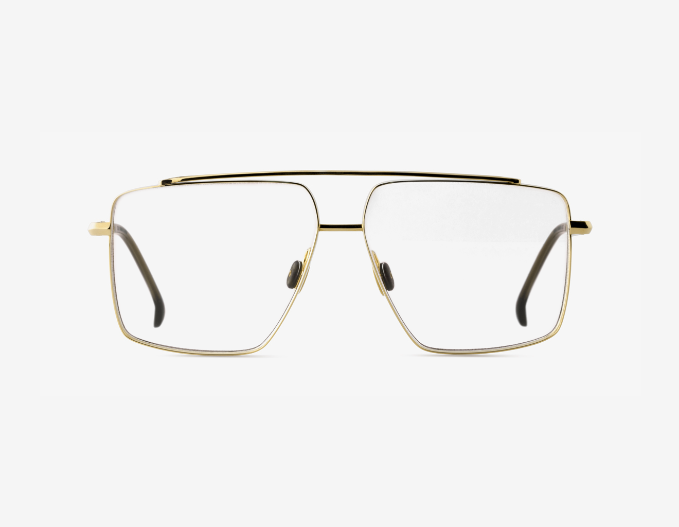 Luxury Japanese titanium optical frame – Tellur front view, 18k Gold with clear demo lenses and Rugged Bark acetate