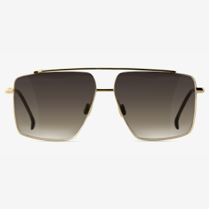 Japanese titanium aviator sunglasses – Tellur front view, 18k Gold with Espresso Blend lenses and Rugged Bark acetate