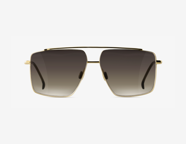 Japanese titanium aviator sunglasses – Tellur front view, 18k Gold with Espresso Blend lenses and Rugged Bark acetate