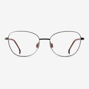 Japanese titanium optical eyewear – Tennessa Hematite frame, acetate in Muted Mocca, clear demo lenses